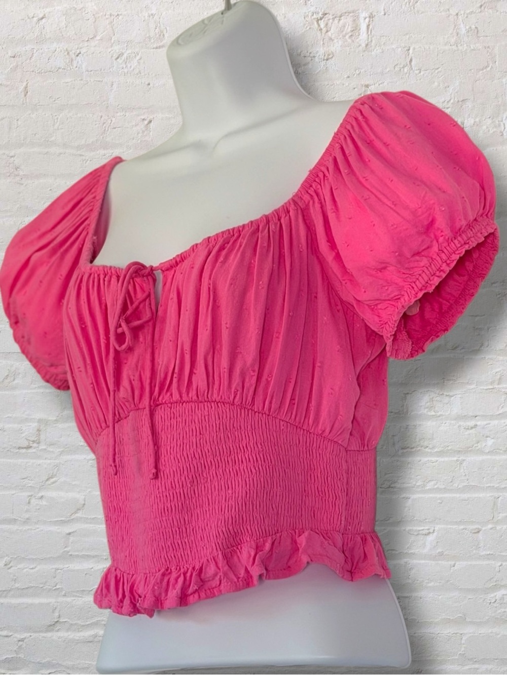 Hollister Smocked Puff Sleeve Crop Top Womens Large Pink Square Neck Cottagecore
